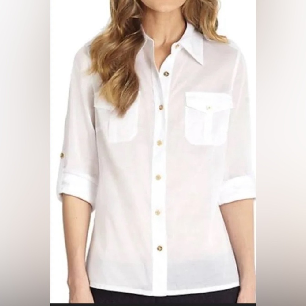 6 Tory Burch white sheer button down